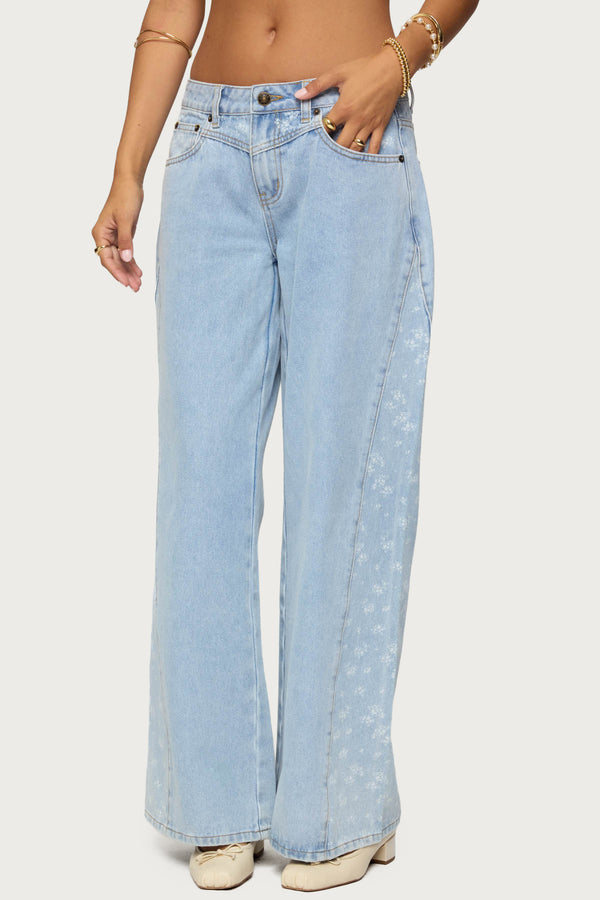 Floral Split Low Rise Baggy Jeans view 2