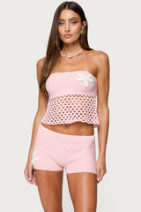 Tahna Flower Strapless Crochet Top
