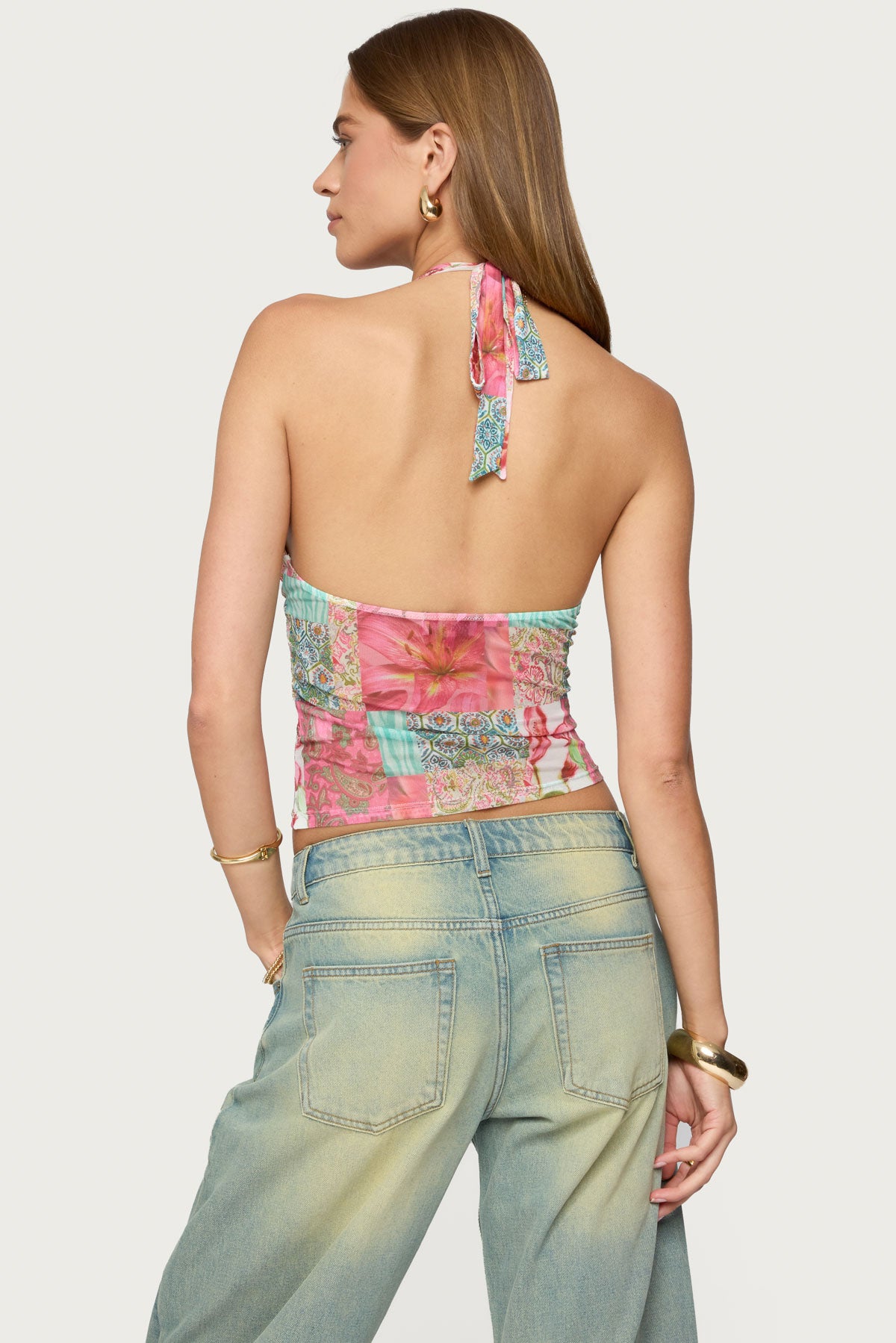 Catie Printed Mesh Halter Top