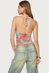 Catie Printed Mesh Halter Top