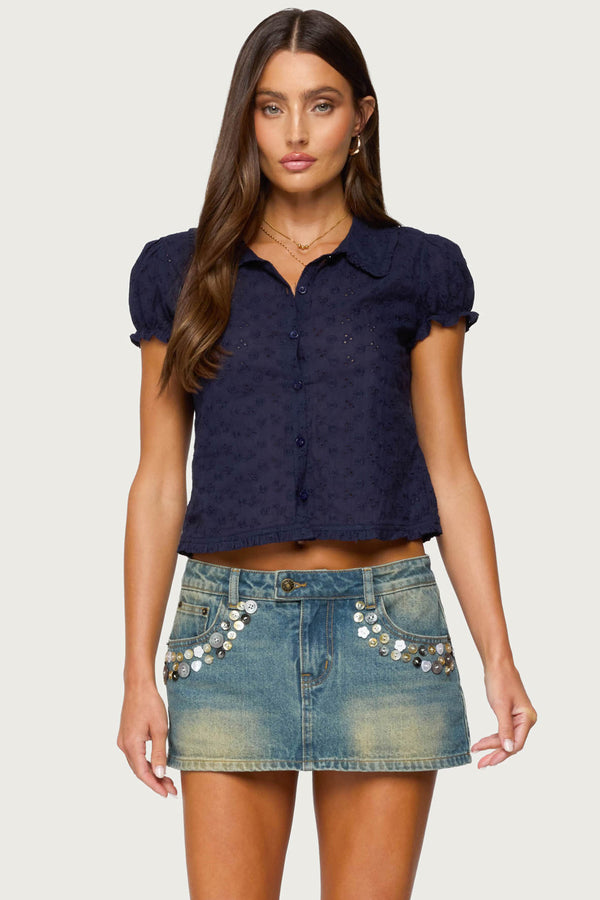 Lanie Eyelet Tailored Button Up Shirt view 1