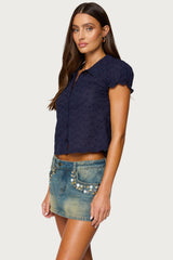 Lanie Eyelet Tailored Button Up Shirt