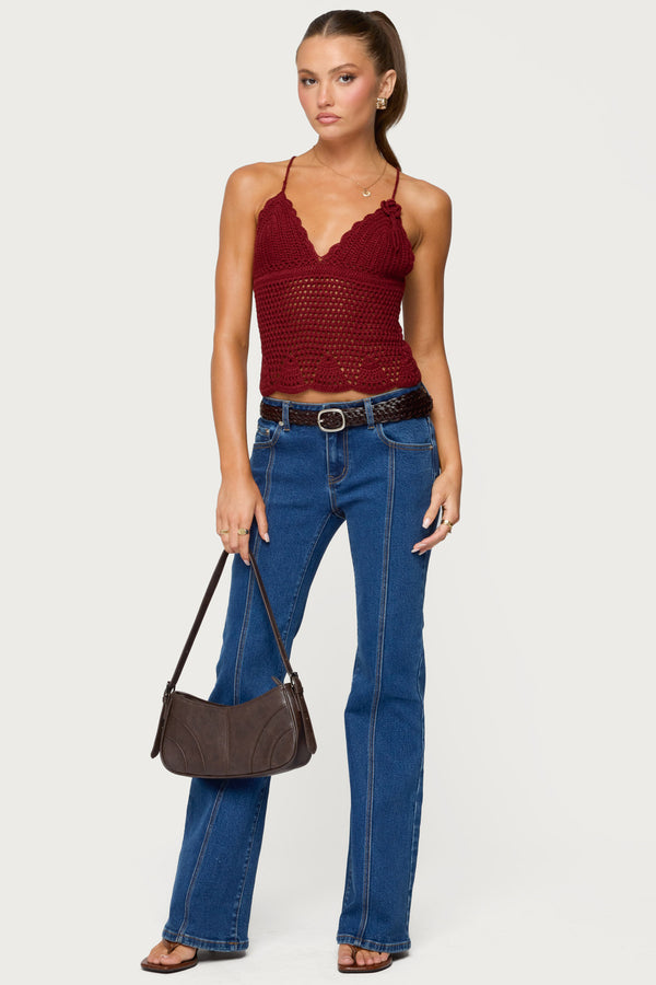Delila Crochet V Neck Top view 2