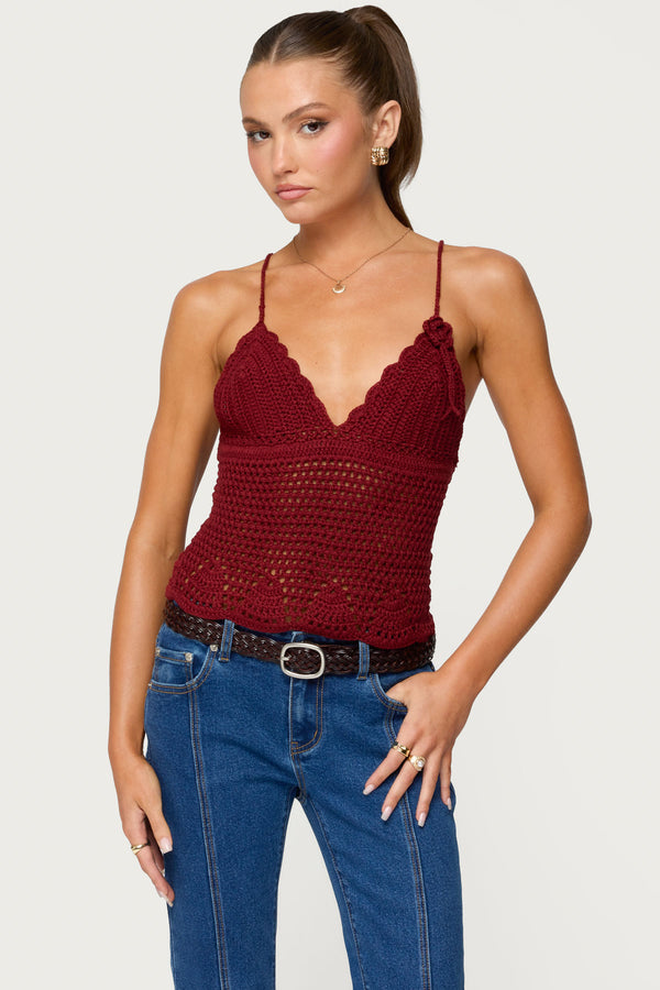 Delila Crochet V Neck Top view 1