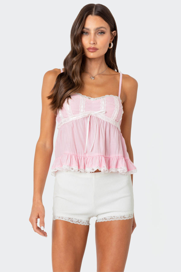 Lace Trim Babydoll Tank Top view 1