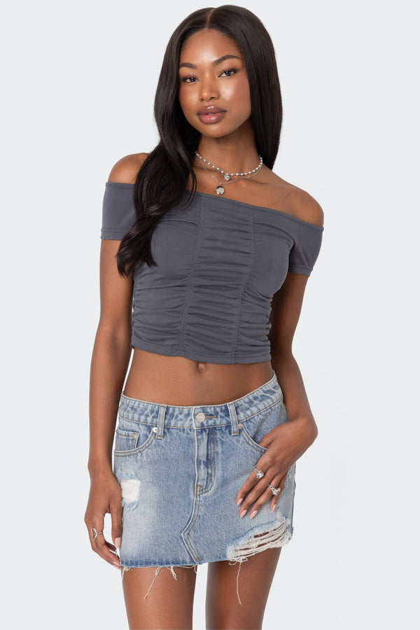 Triple Ruched Off Shoulder Top view 1