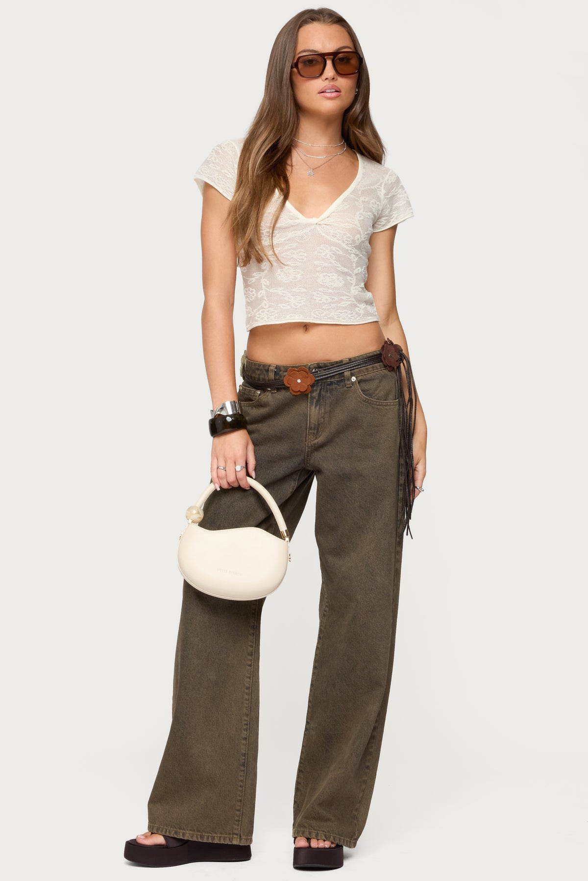 Kristal Twist Front V Neck Top