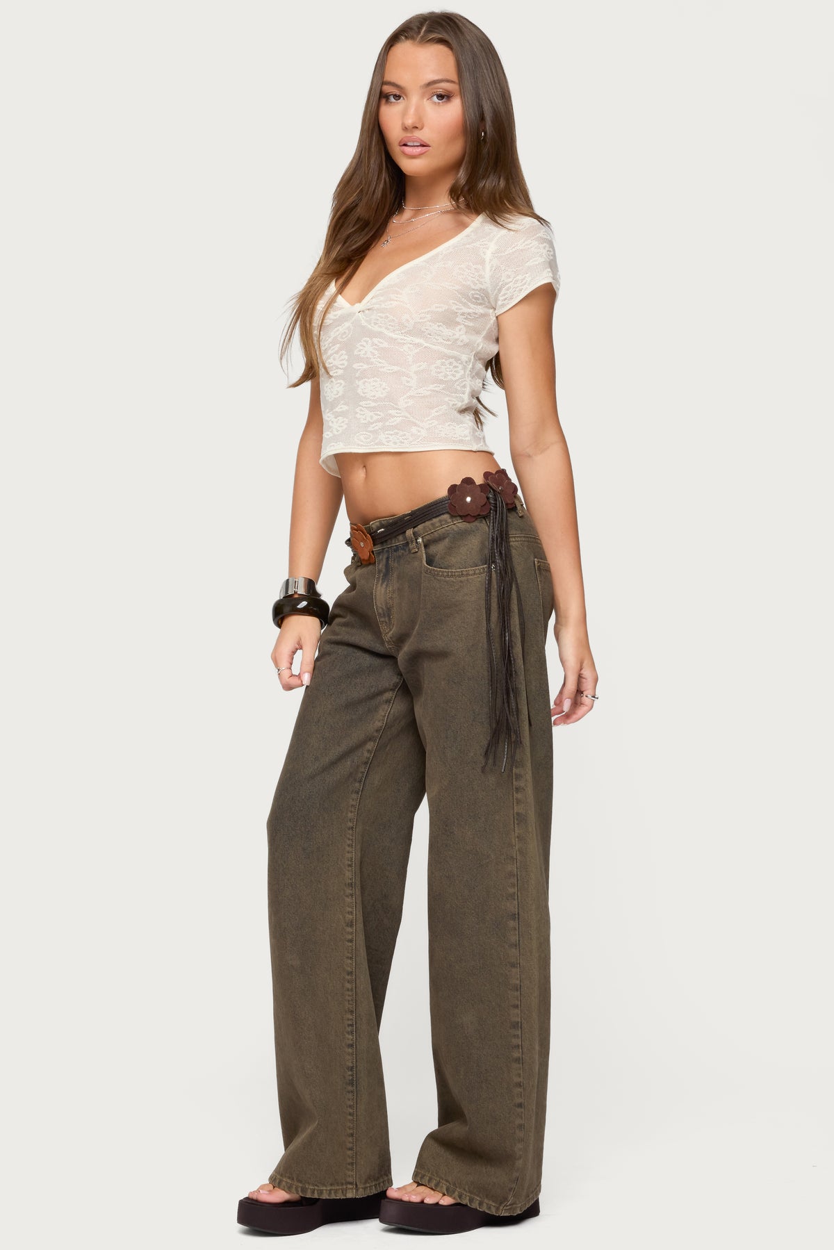 Kristal Twist Front V Neck Top