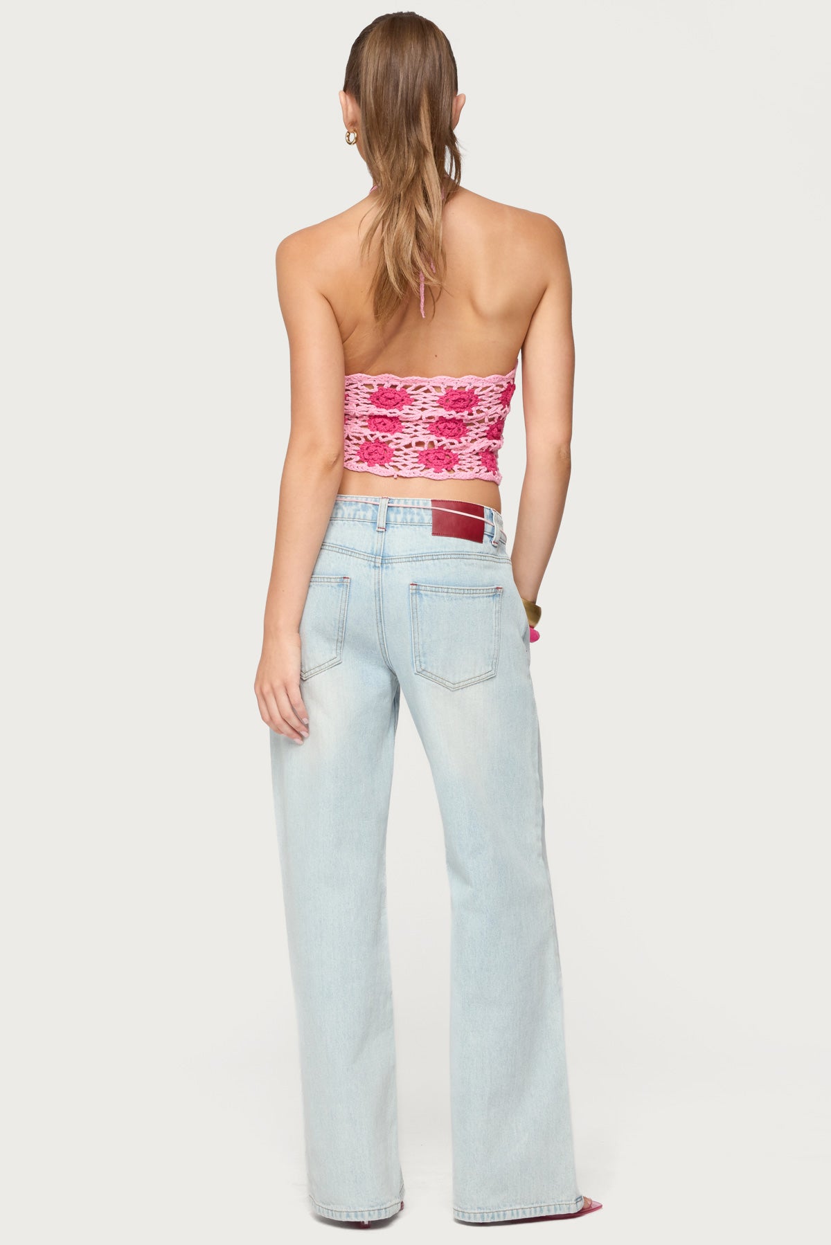 Contrast Floral Crochet Halter Top