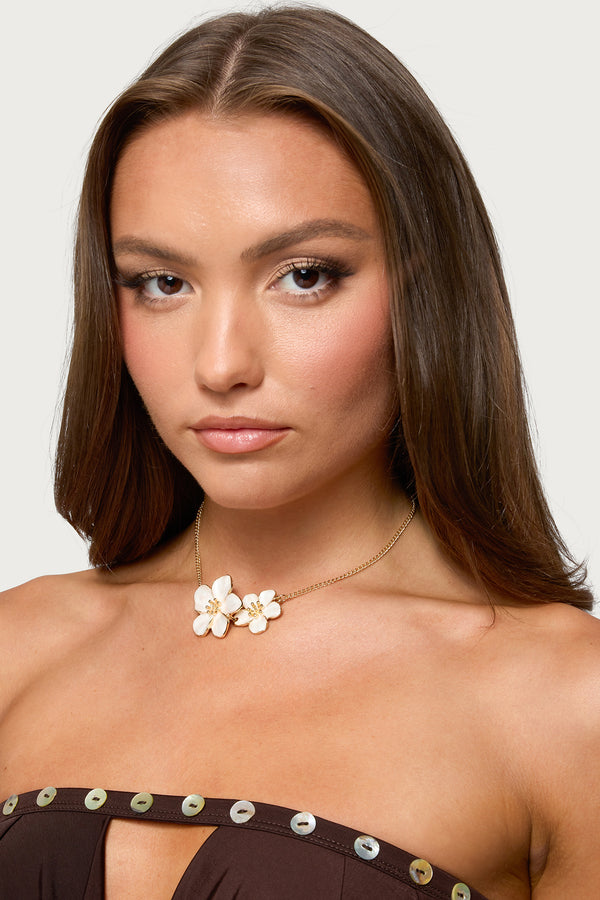 Double Flower Pendant Necklace view 1
