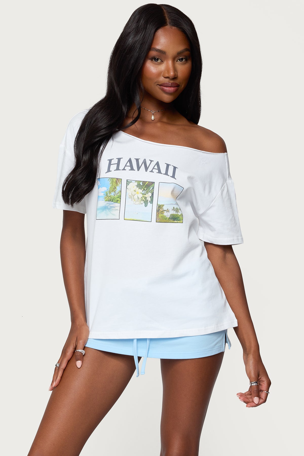Hawaiian Babe Off Shoulder T Shirt