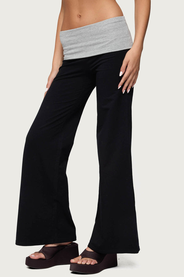 Wide Leg Contrast Foldover Pants view 2