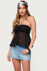 Sheer Chiffon Babydoll Halter Top