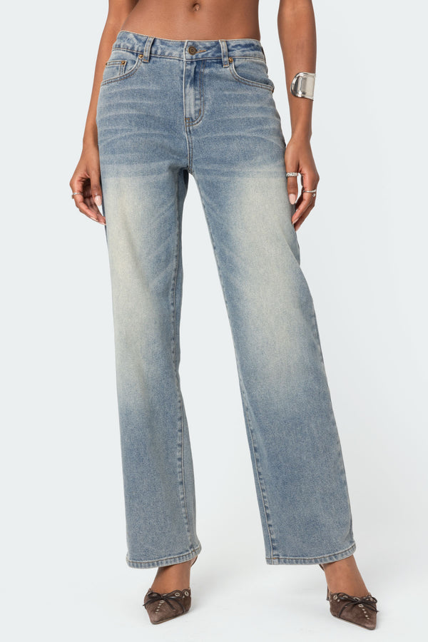 Amia Mid Rise Straight Leg Jeans view 2