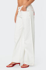 Strawberry Bow Pocket Low Rise Baggy Jeans