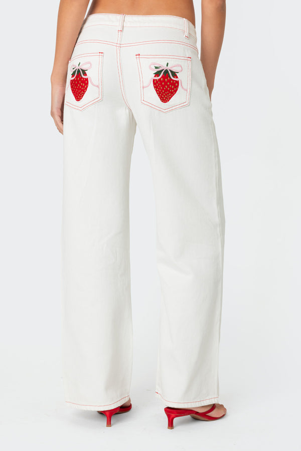 Strawberry Bow Pocket Low Rise Baggy Jeans view 2