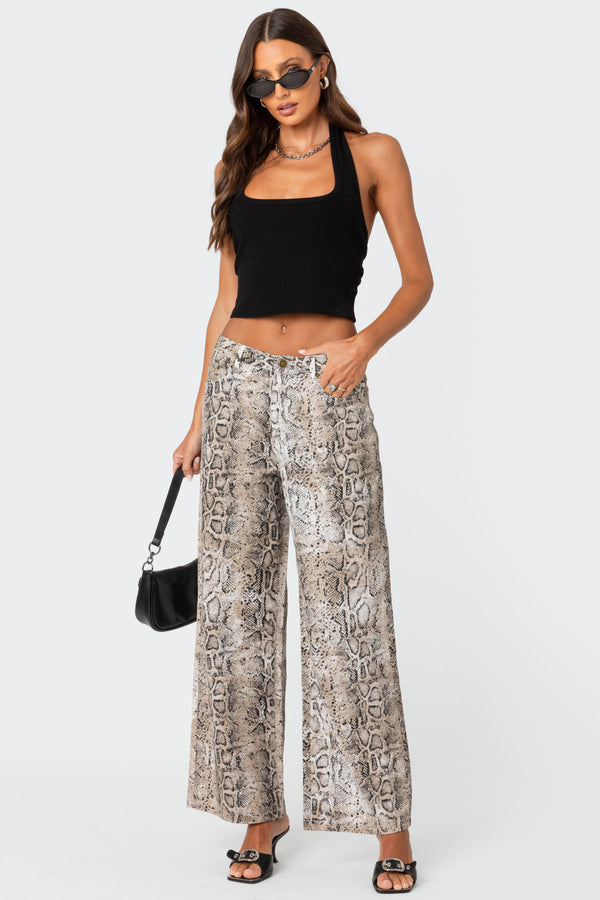 Snakeskin Printed Low Rise Baggy Jeans view 1