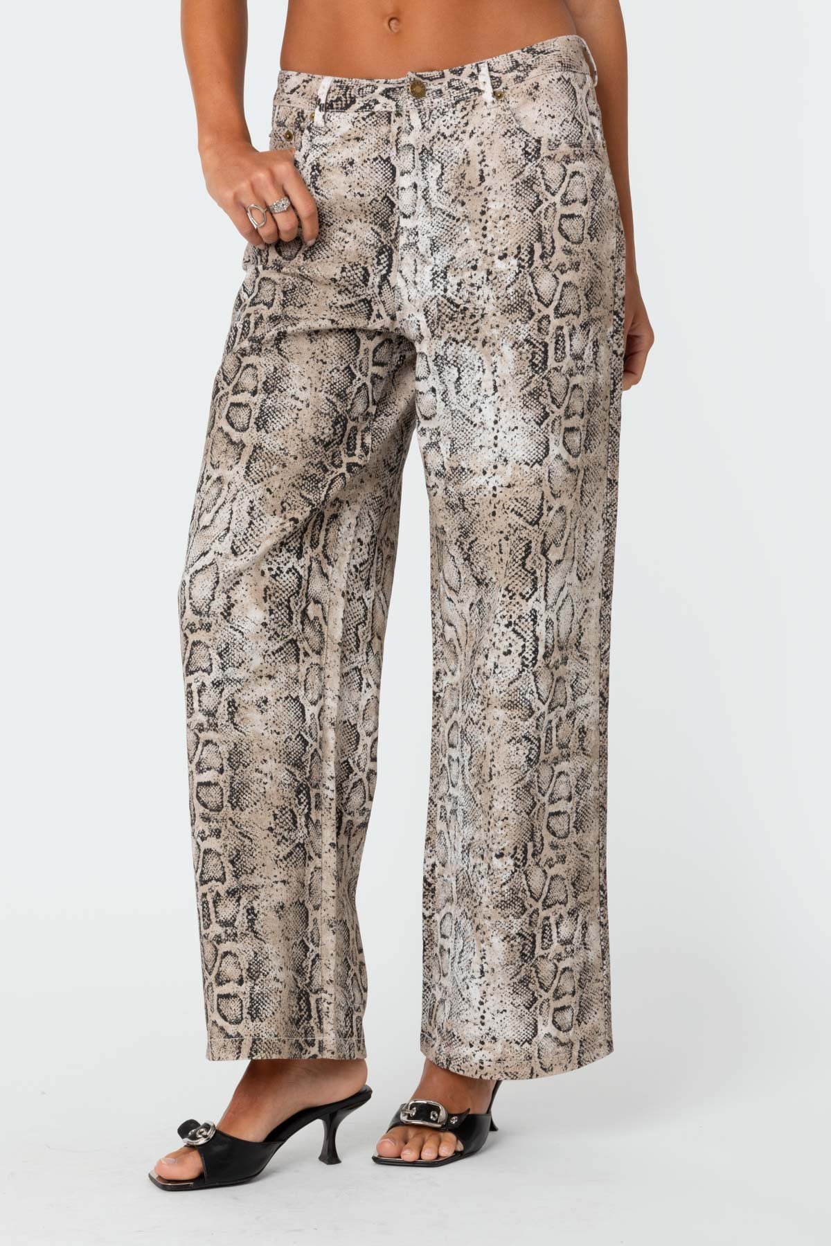 Snakeskin Printed Low Rise Baggy Jeans
