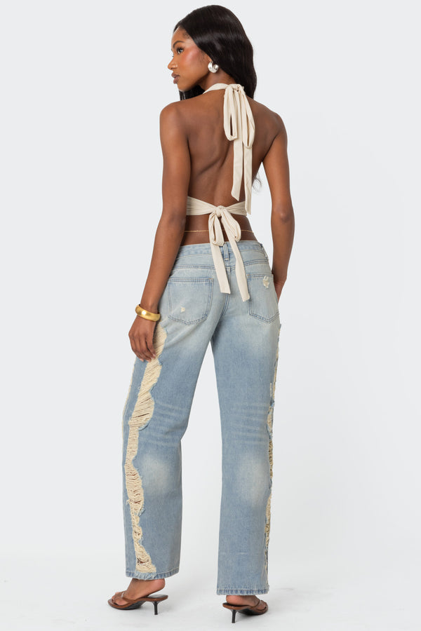Open Back Triangle Halter Top view 2