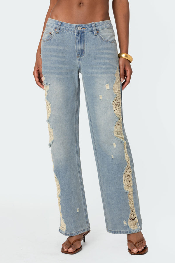Distressed Washed Low Rise Baggy Jeans view 2