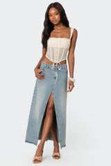 Dafne Gathered Sheer Mesh Corset