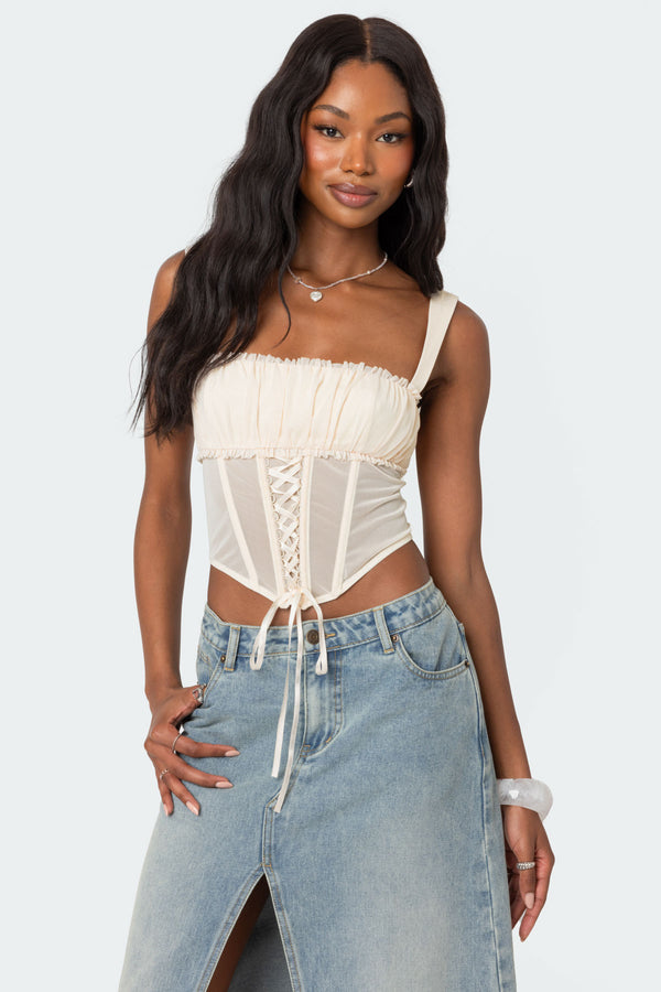 Dafne Gathered Sheer Mesh Corset view 1