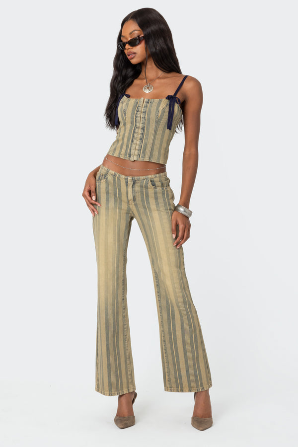 Eternity Pinstripe Low Rise Flared Jeans view 1