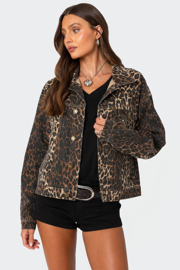 Leopard Print Denim Jacket view 1