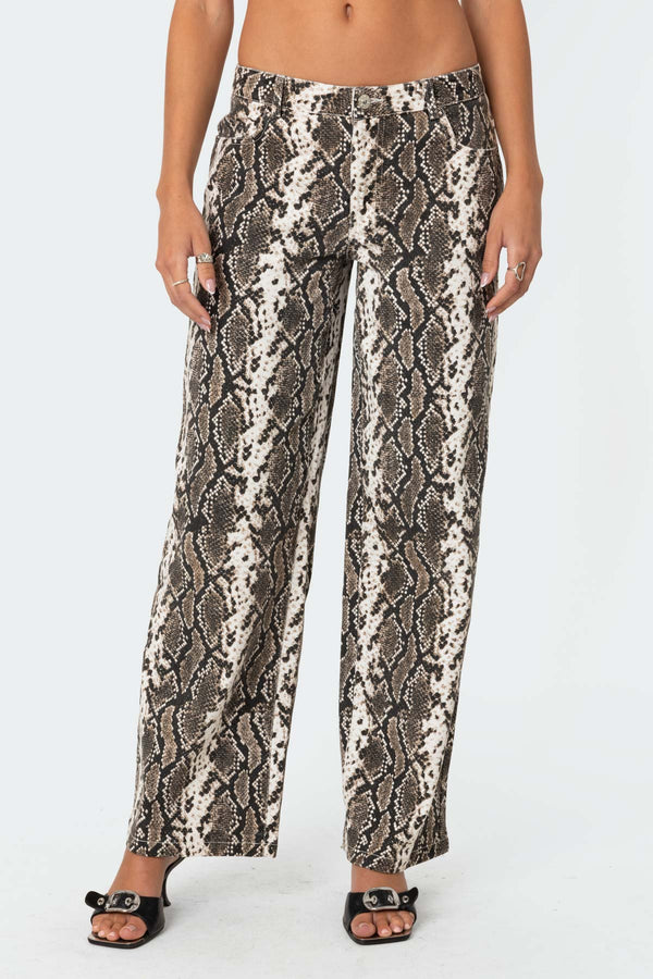 Snakescale Printed Low Rise Baggy Jeans view 2
