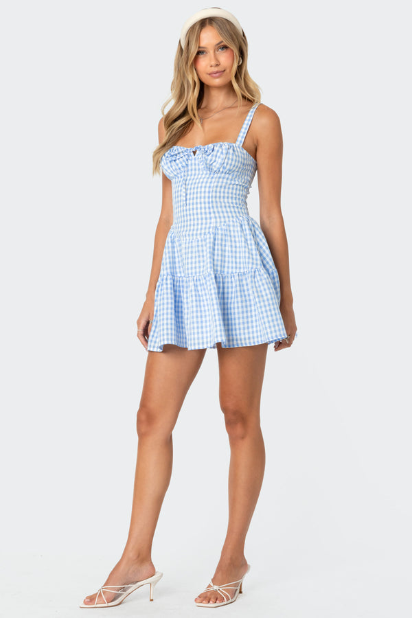 Basil Cupped Gingham Mini Dress view 2