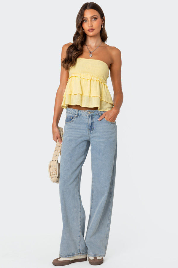 Linen Look Strapless Peplum Top view 2