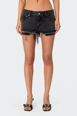 Exposed Pockets Low Rise Denim Shorts