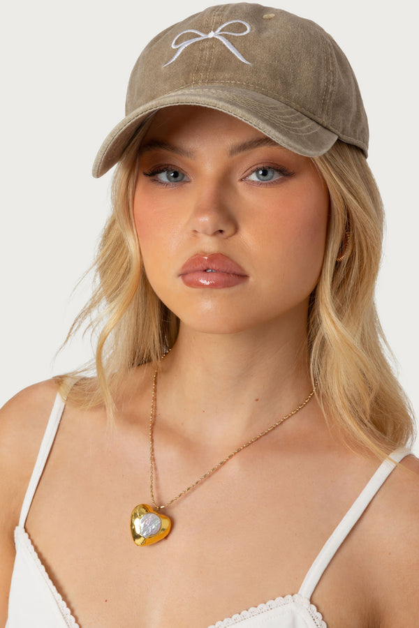 Embroidered Bow Washed Baseball Cap view 2