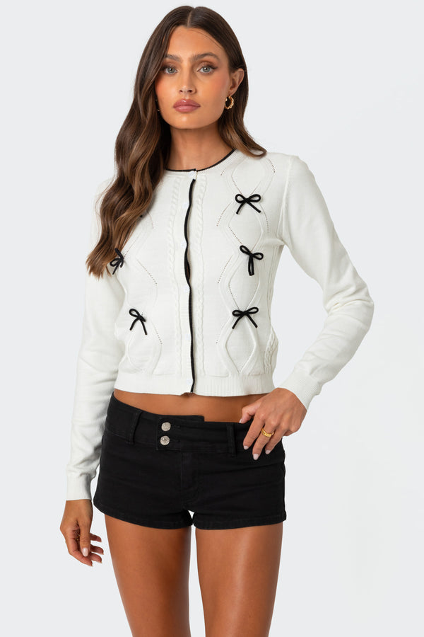 Contrast Bow Knit Cardigan view 1
