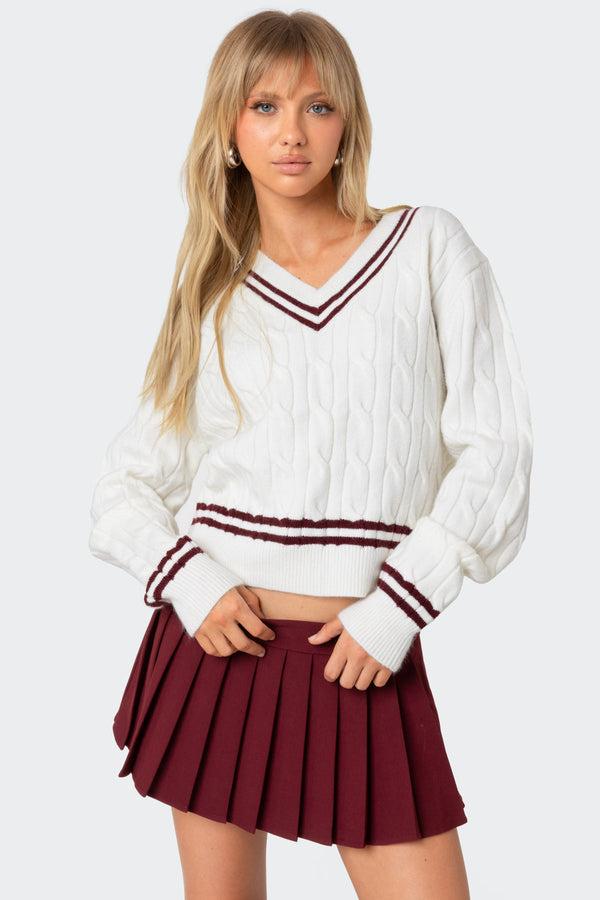 Dean V Neck Cable Knit Sweater view 1