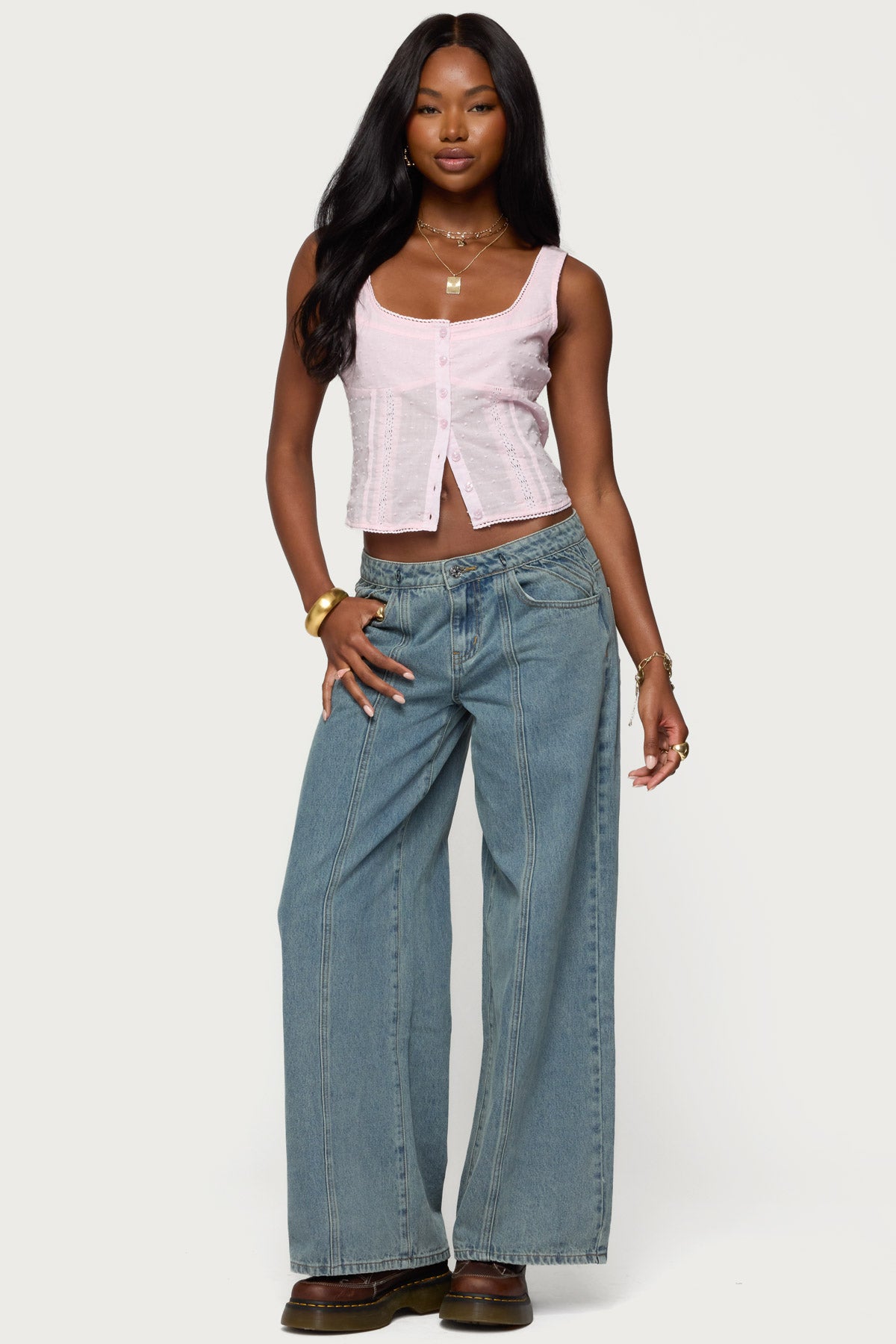 Embroidered Cotton Button Up Top