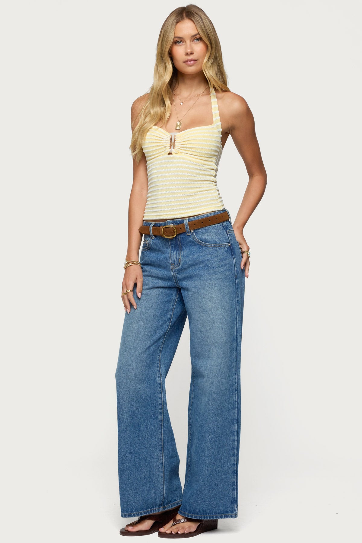 Lovina Textured Striped Halter Top
