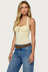 Lovina Textured Striped Halter Top