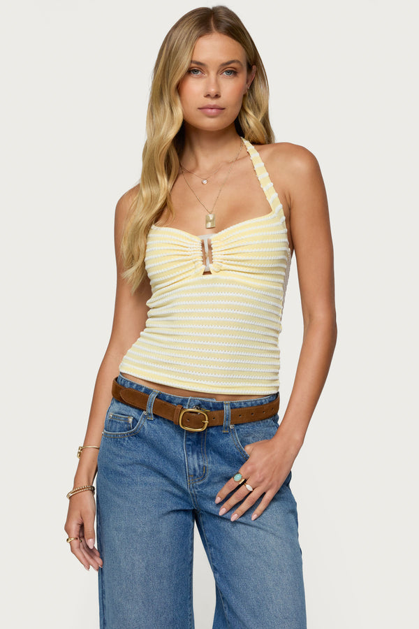 Lovina Textured Striped Halter Top view 1