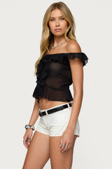 Sheer Chiffon Ruffled Off Shoulder Top