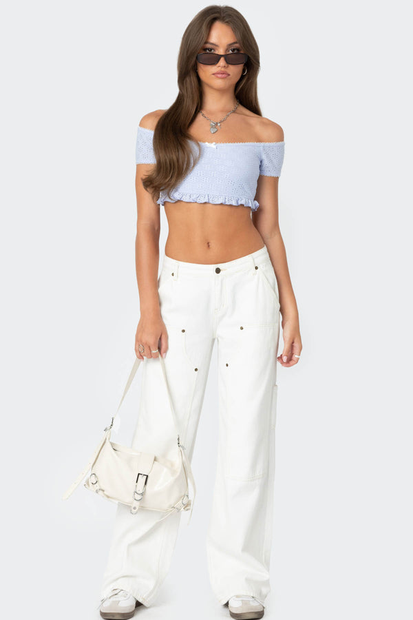 Off Shoulder Eyelet Crop Top view 2