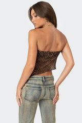Leopard Printed Sheer Mesh Tube Top