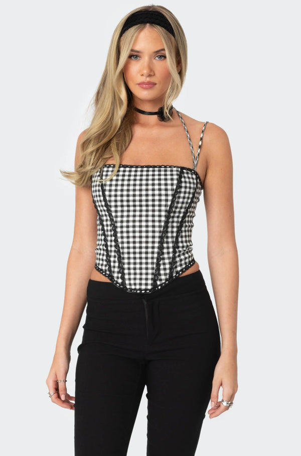 Gingham Lace Trim Corset view 1