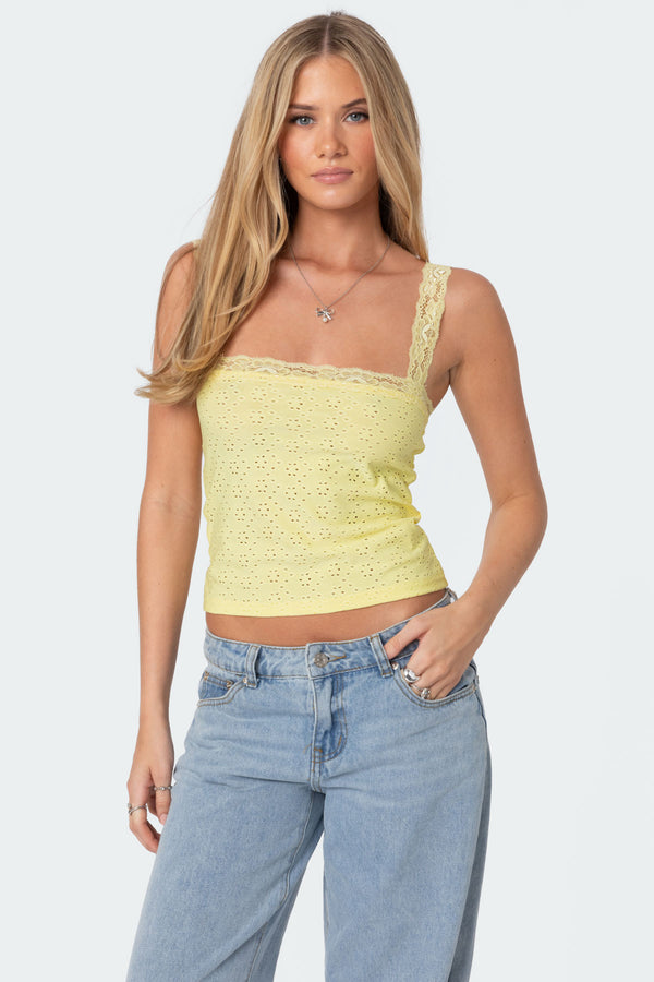 Virginia Lace Trim Eyelet Tank Top view 1