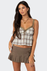 Plaid Lace Trim Tank Top