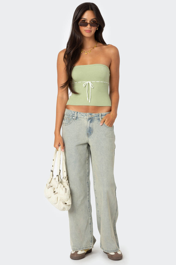 Petite Magda Acid Wash Low Rise Baggy Jeans view 1