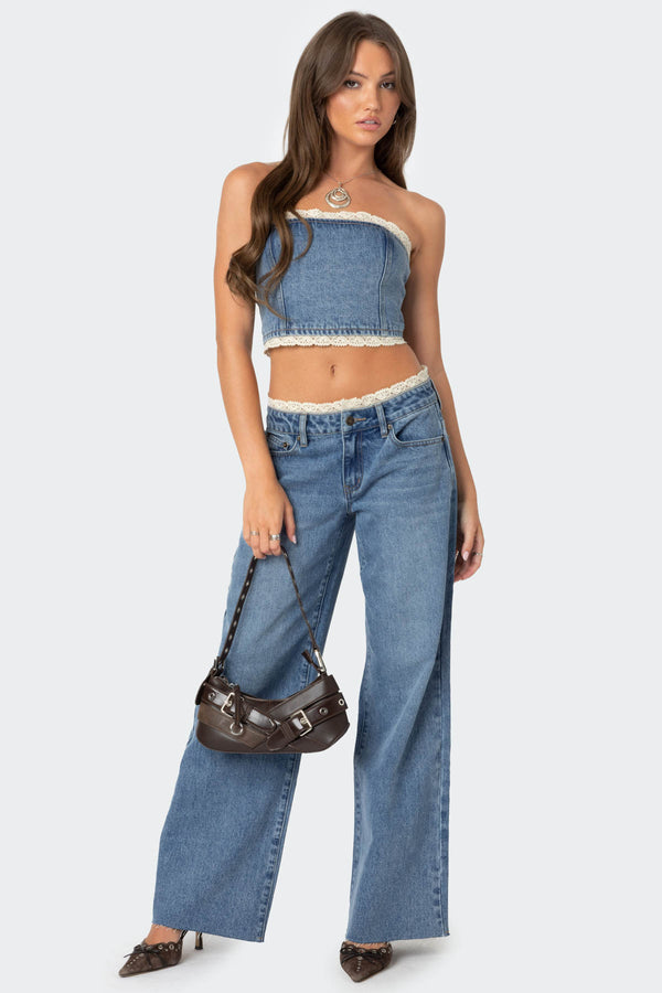Karlie Lace Trim Denim Tube Top view 2