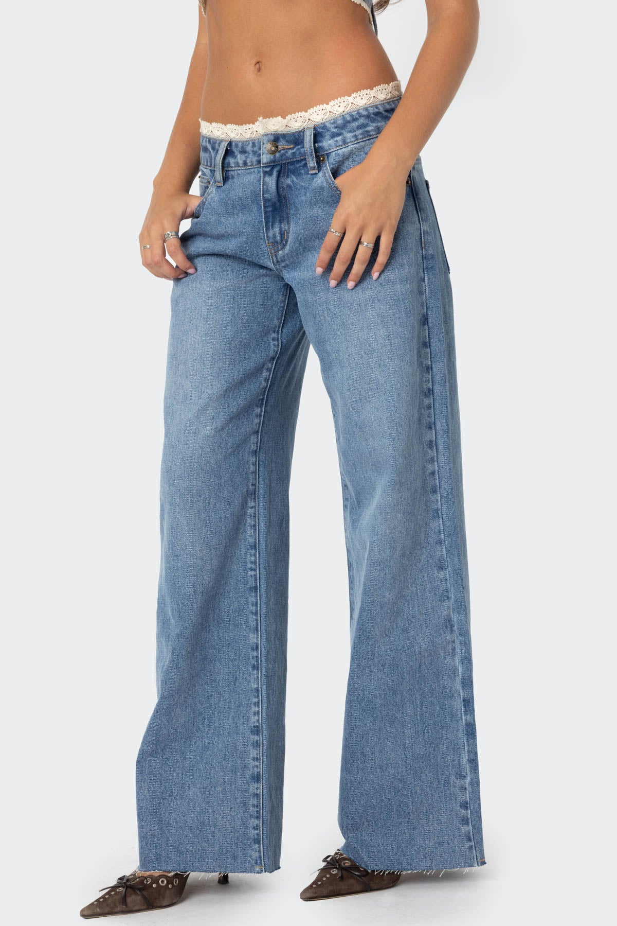 Karlie Peekaboo Lace Low Rise Baggy Jeans