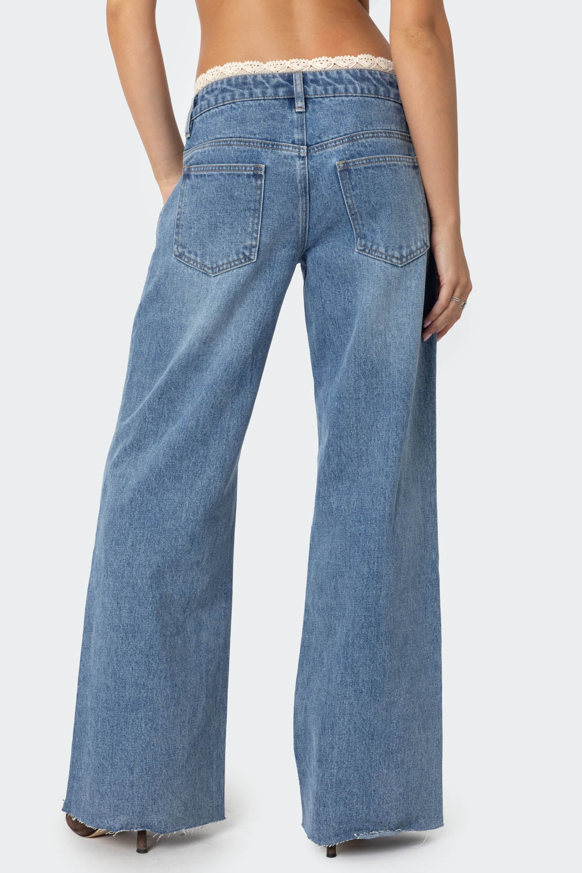 Karlie Peekaboo Lace Low Rise Baggy Jeans
