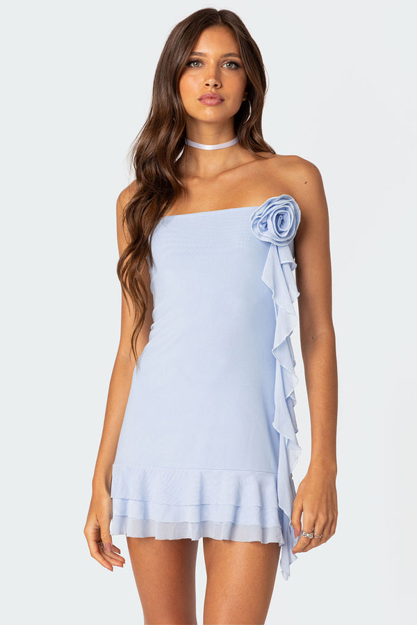 Thalia Flower Pin Ruffle Mini Dress view 1
